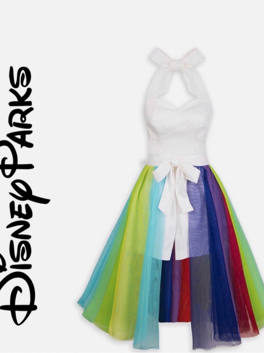 Disney White Halter Dress with Rainbow Tulle Panels